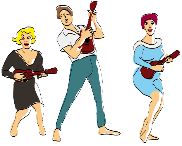 Zeichnung: Ukulele-Trio